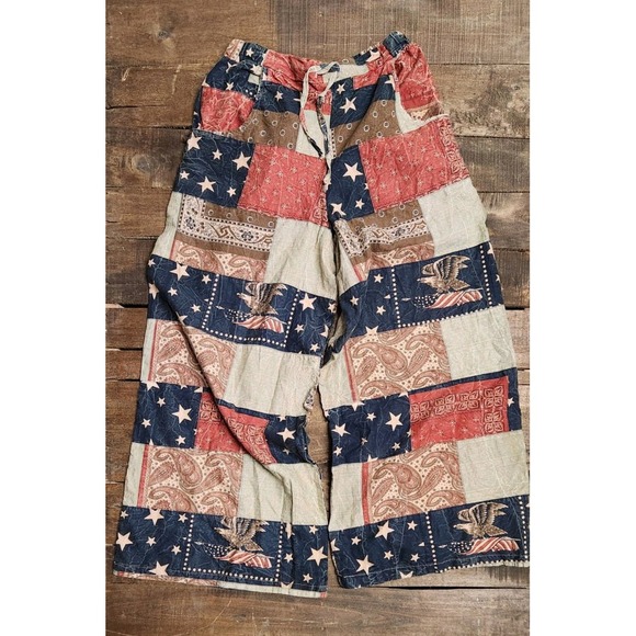 Jadea Gypsy Stars and Stripes Forever Eagle Patchwork Wide Leg Pants S/M - Picture 1 of 5